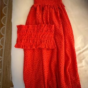 Hill house eyelet scallop banded red skirt and top both size small